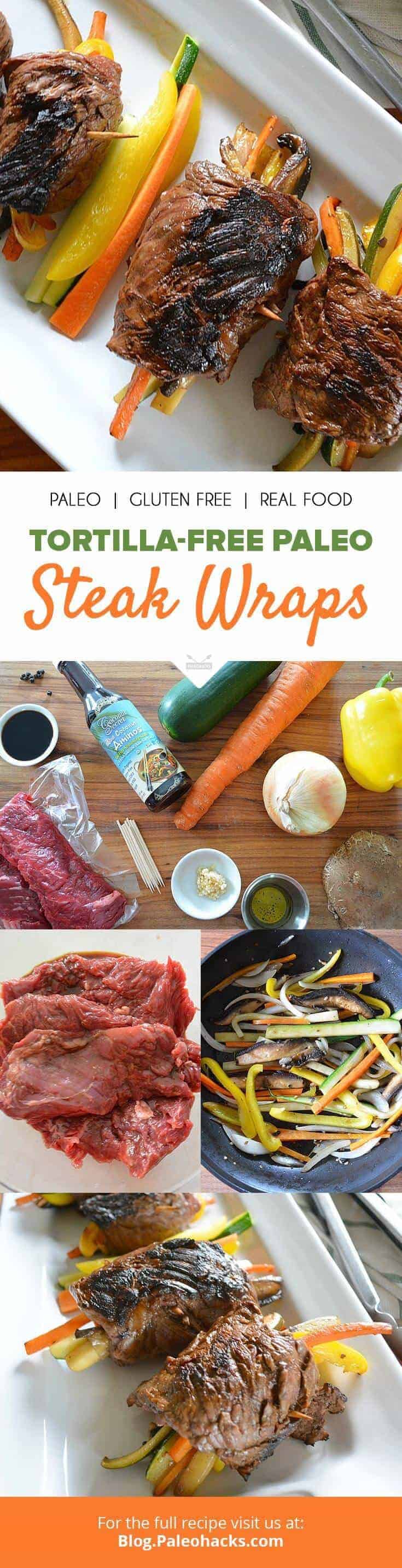 Skirt steak is the perfect versatile and inexpensive cut of beef that is great for rolling and filling with vegetables in these delectable steak wraps.