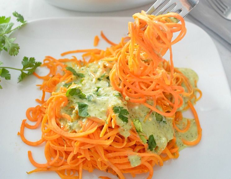 sweet potato noodles with poblano sauce