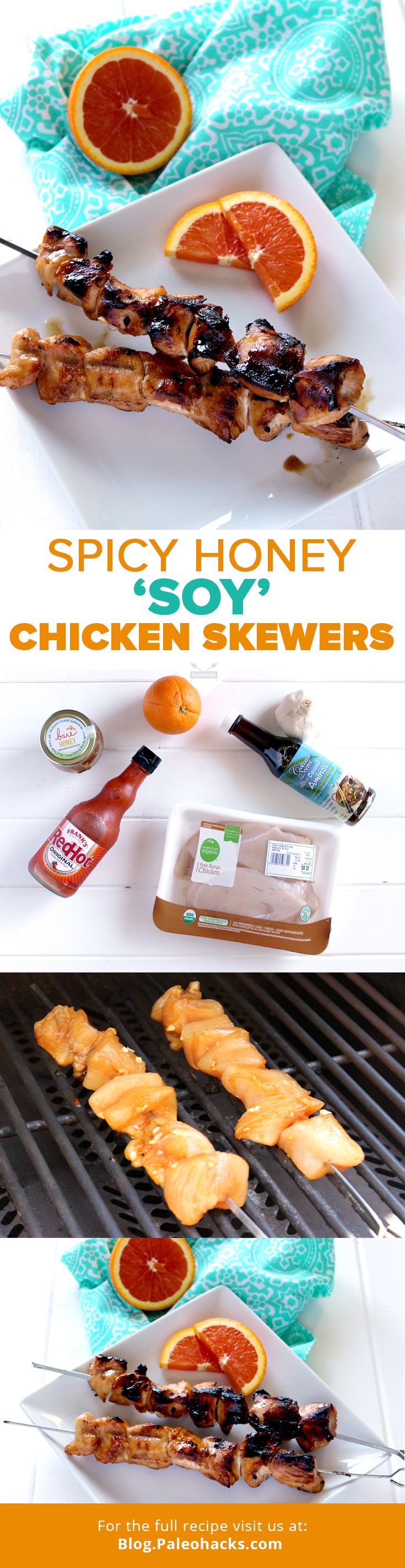 Looking for the flavor of a Chinese-inspired meal, but want something Paleo-friendly? These delicious Honey “Soy” marinated Chicken Skewers are the answer!