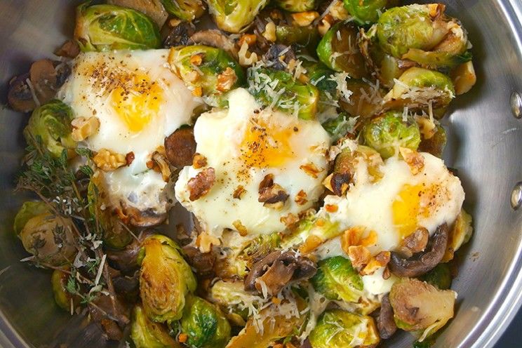 Fried Eggs with Mushrooms & Brussels Sprouts