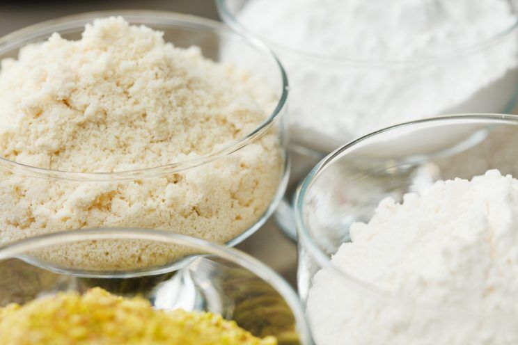 different flours in bowls