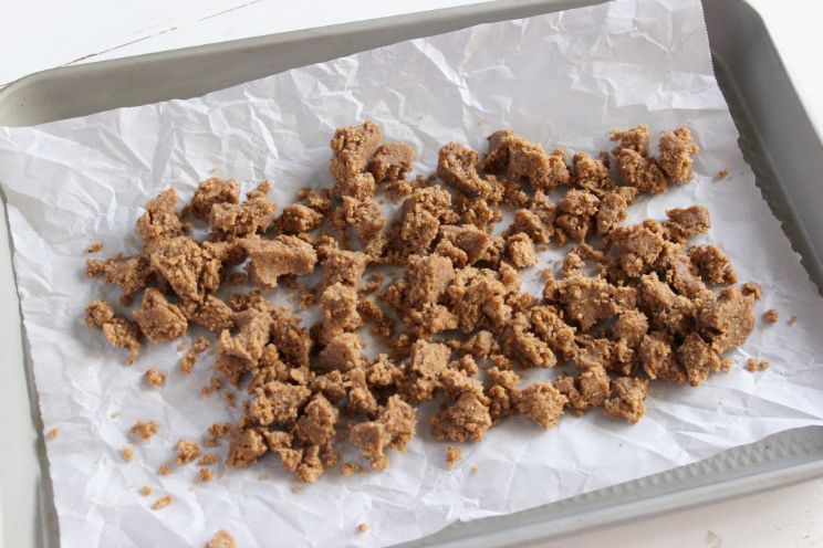 cookie dough crumble on a baking tray