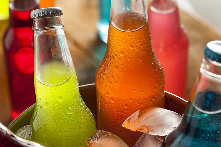 different colored soda bottles