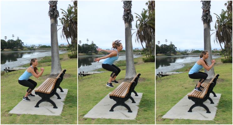 exercising on park bench