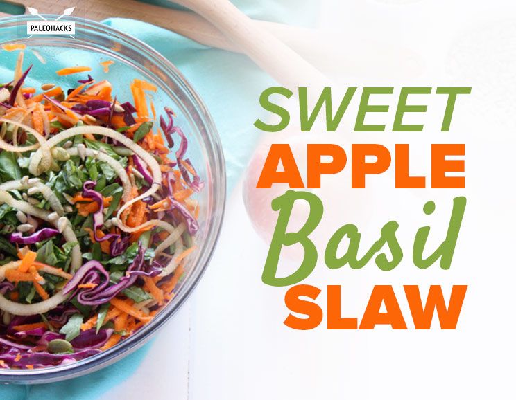 sweet apple basil slaw image with text