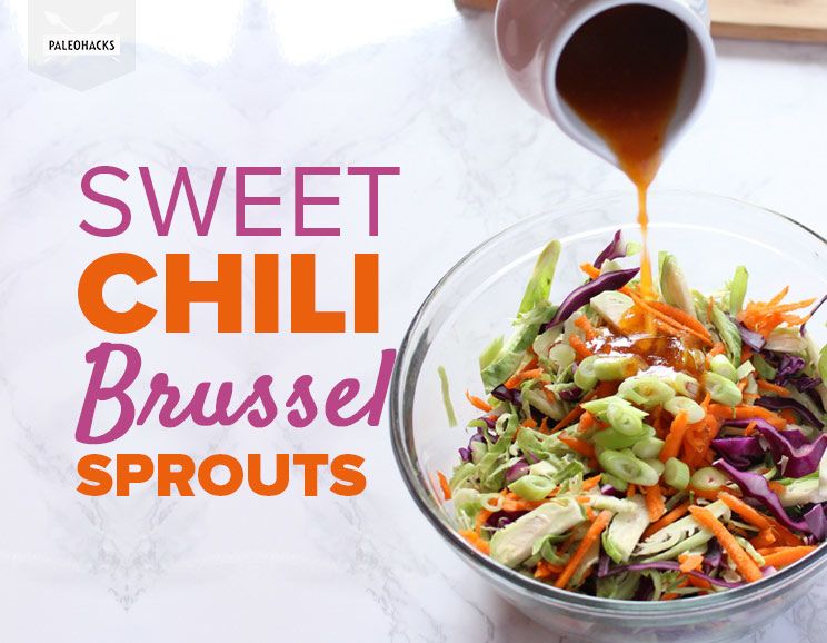 sweet chili brussel sprouts image with text