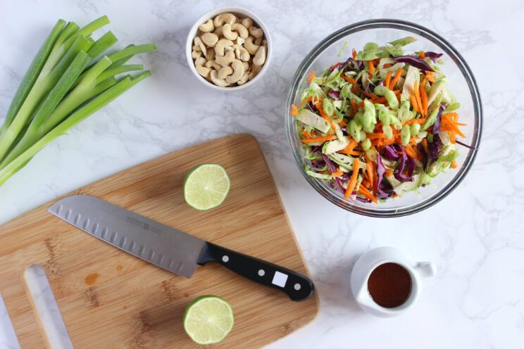 prepping brussels sprouts salad