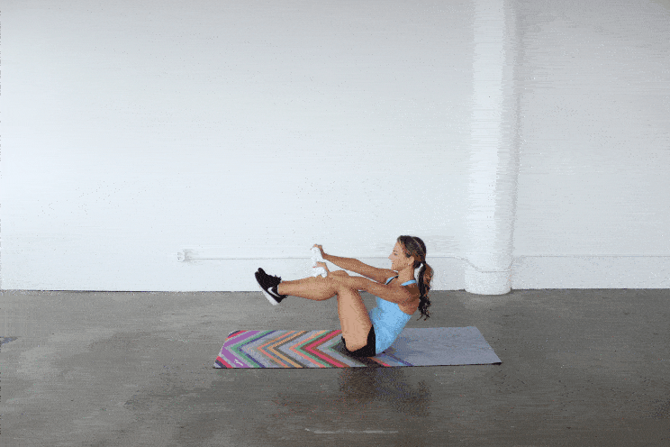V sit exercise with towel
