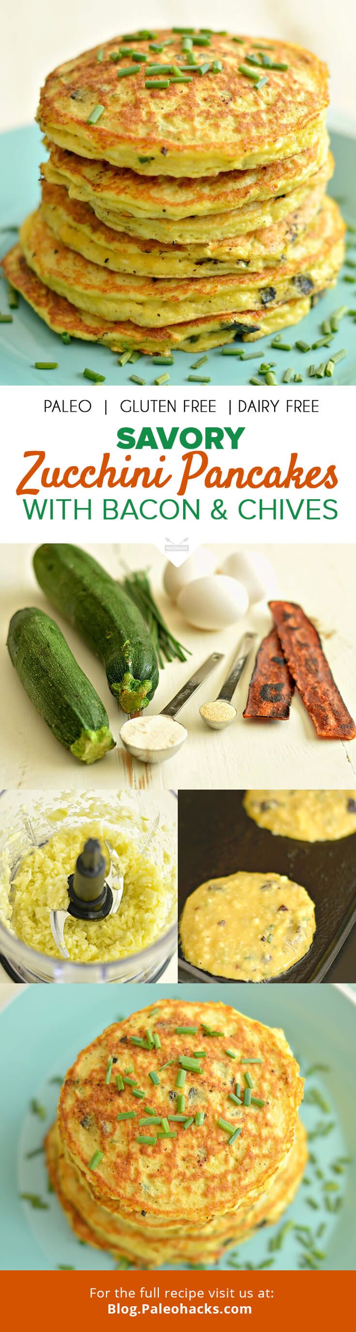 Savory Zucchini Pancakes with Bacon and Chives Paleo, Gluten Free