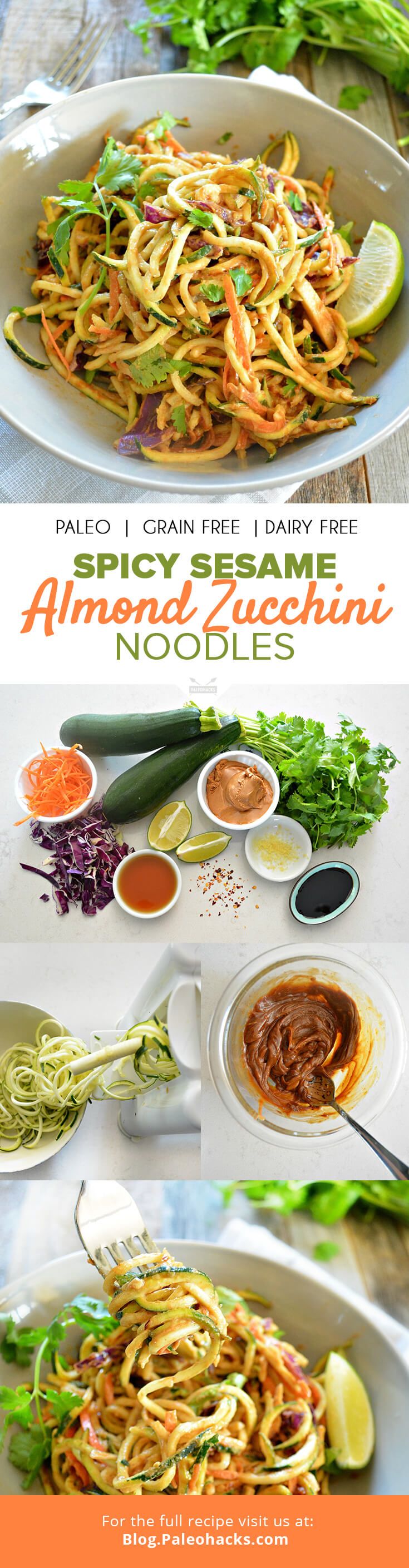 Chilled Spicy Sesame Almond Zucchini Noodles