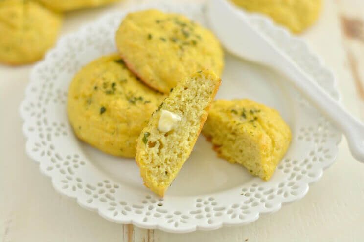 cheesy biscuits sliced with butter
