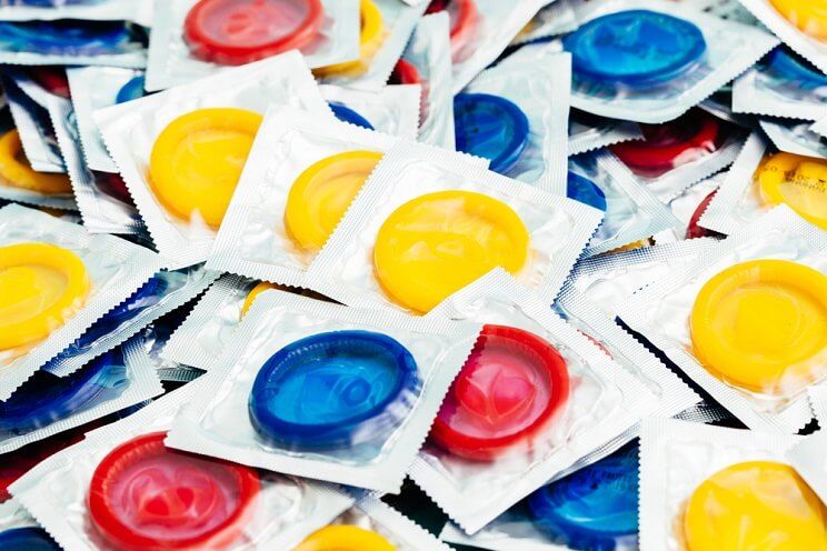 variety of colored condoms