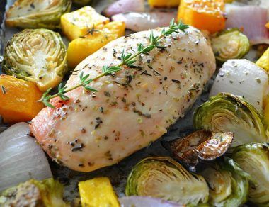 One-Pan Harvest Chicken Dinner with Brussels Sprouts and Butternut Squash
