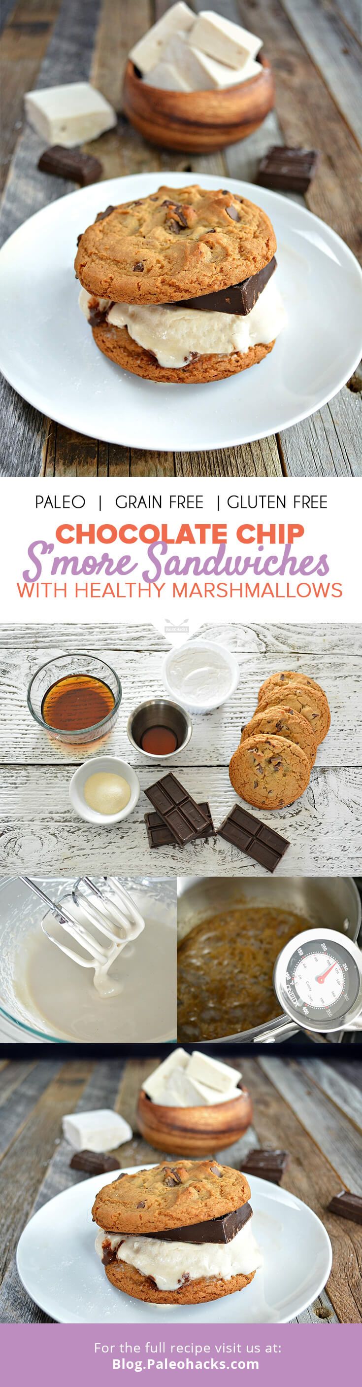 chocolate chip s'more sandwiches pin
