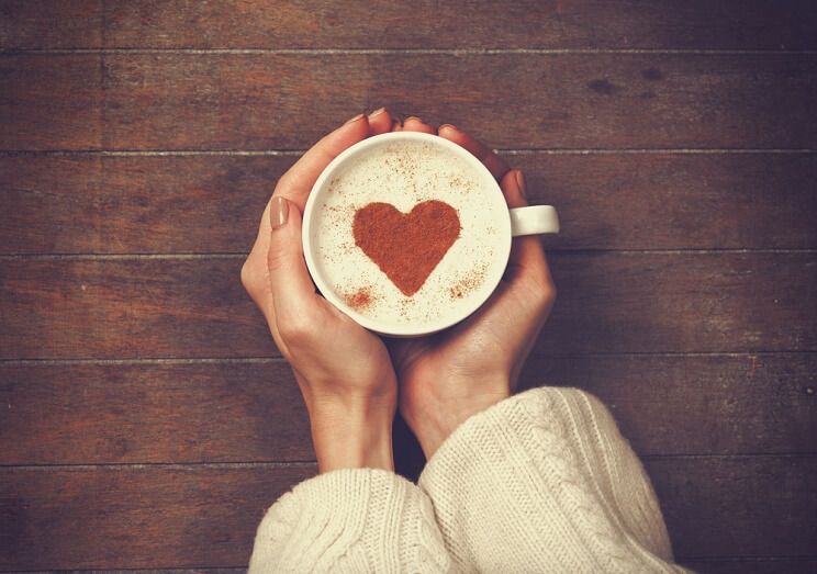 heart-shaped cinnamon latte