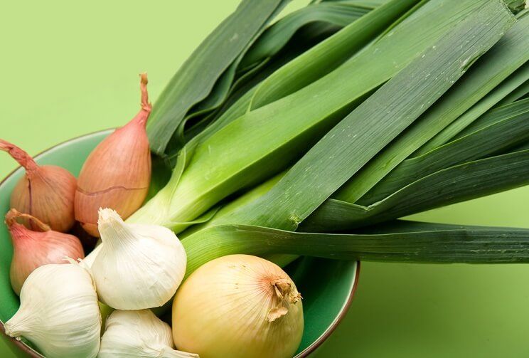 leeks, onions and garlic