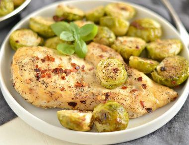 maple dijon chicken & brussels sprouts featured image