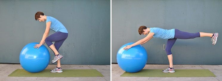 warrior three with stability ball