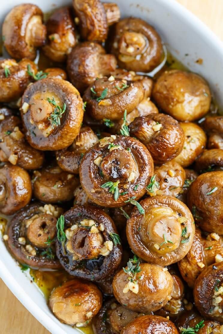 roasted mushrooms in a browned butter sauce