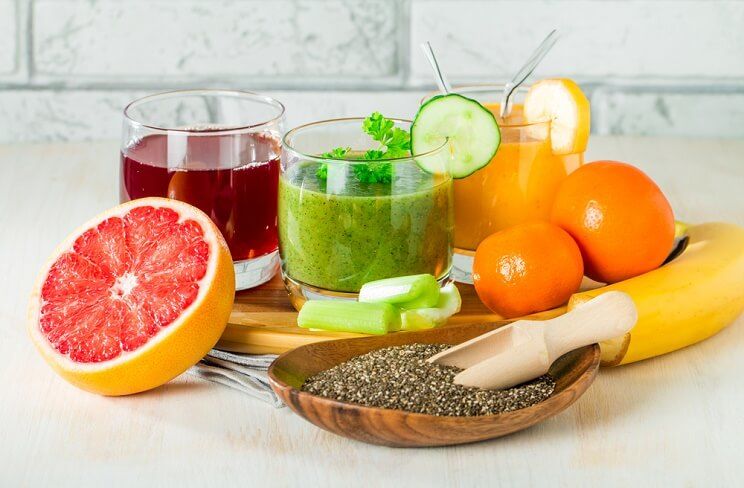 chia seeds with fruits and juices