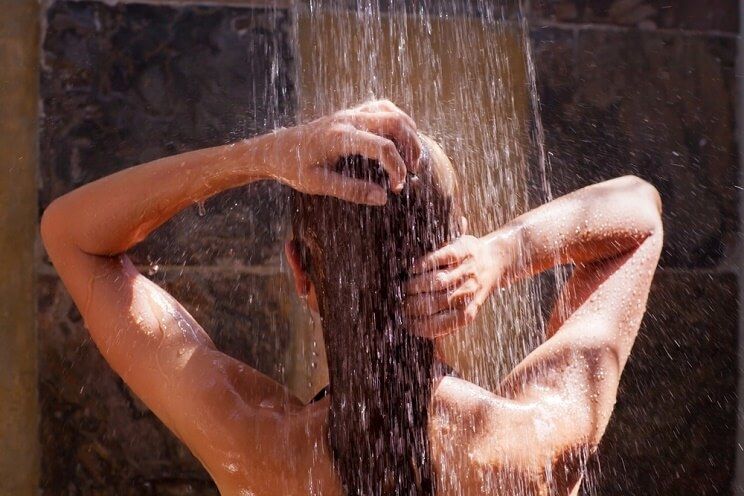 woman taking a shower