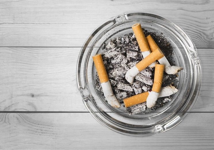 ashtray on wooden table