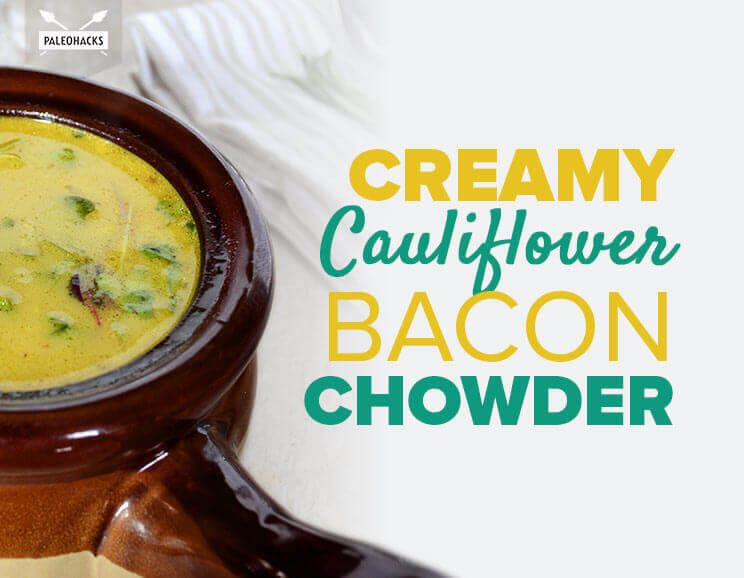 creamy cauliflower bacon chowder title card