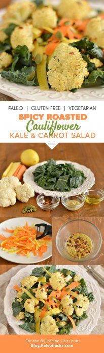 Spicy Roasted Cauliflower, Kale and Carrot Salad | Vegan, Paleo