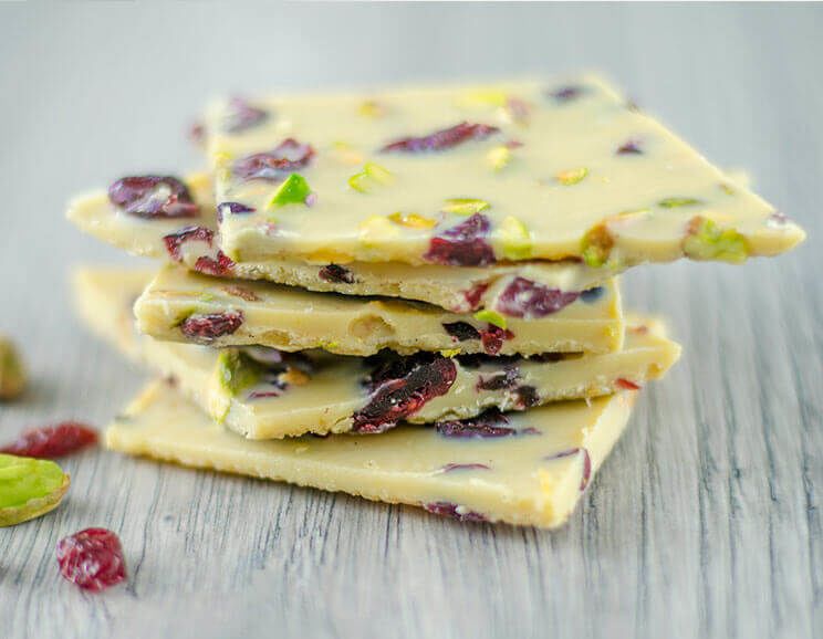White Chocolate Bark with Cranberries and Pistachios