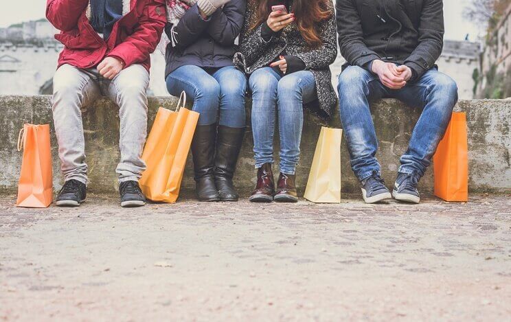 friends shopping in the winter