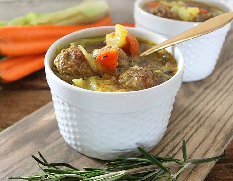 Bone Broth Turmeric Soup with 5-Ingredient Meatballs