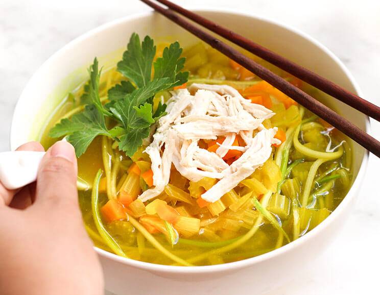 chicken soup with zucchini noodles featured image