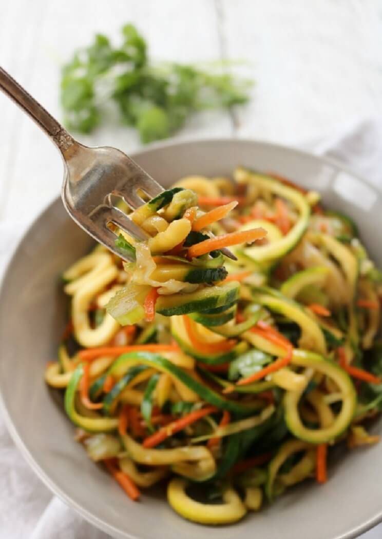 fork in zucchini noodle chow mein