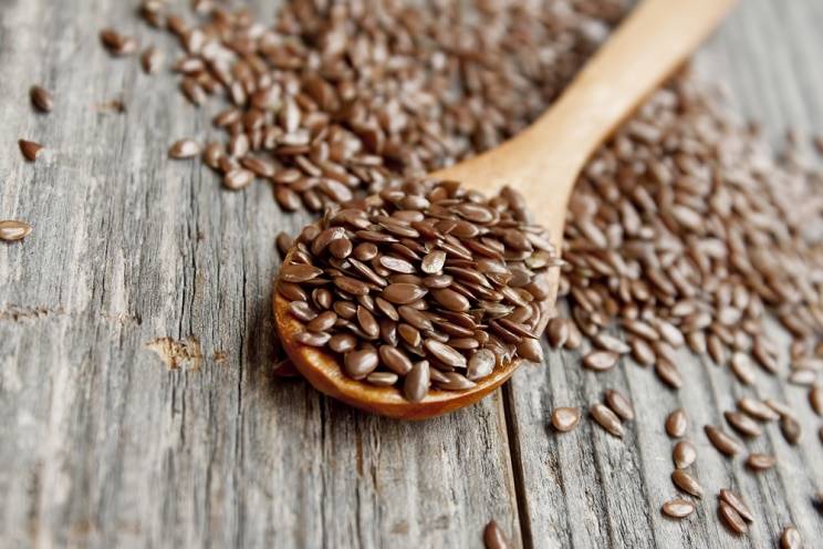 flax seeds on a spoon