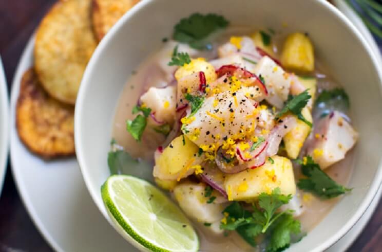 ceviche with yam chips