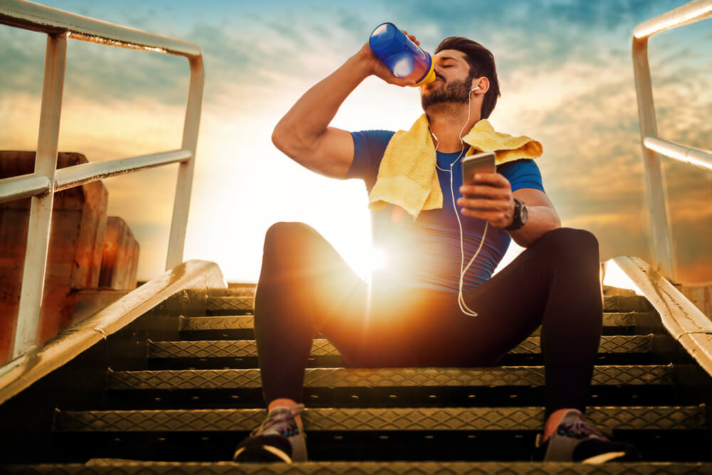 athlete drinking water