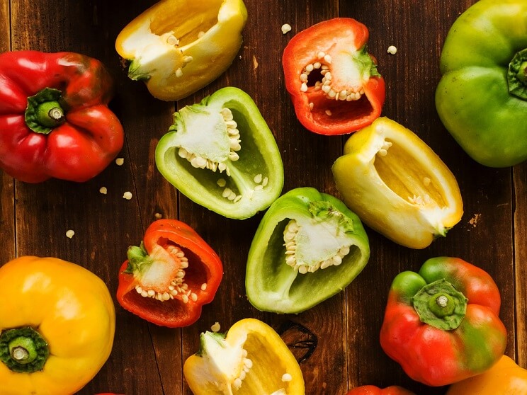 red, yellow and green bell peppers