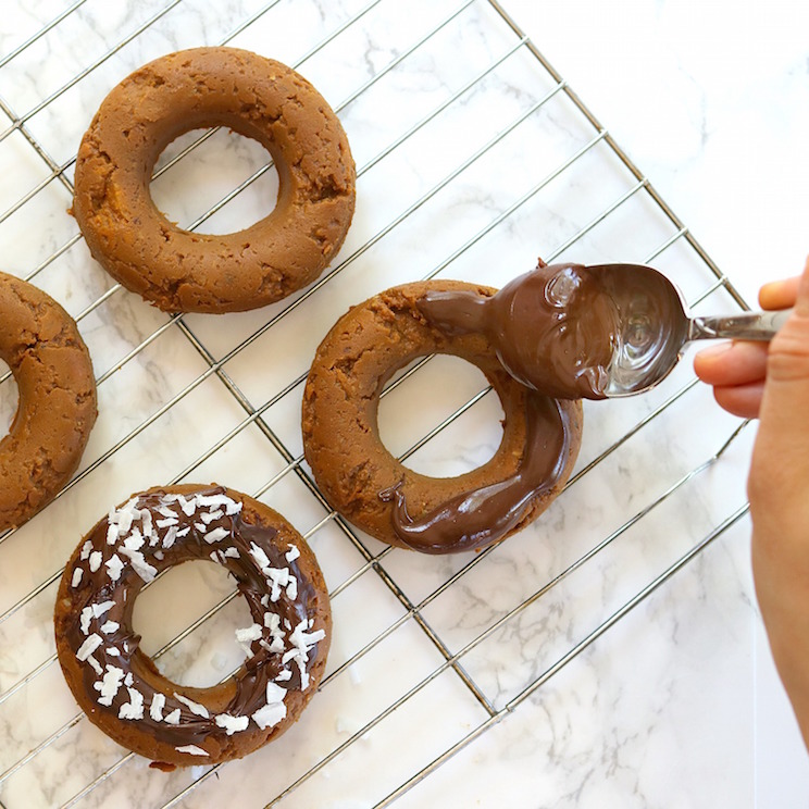 Icing Sweet Potato Donuts with Dark Chocolate