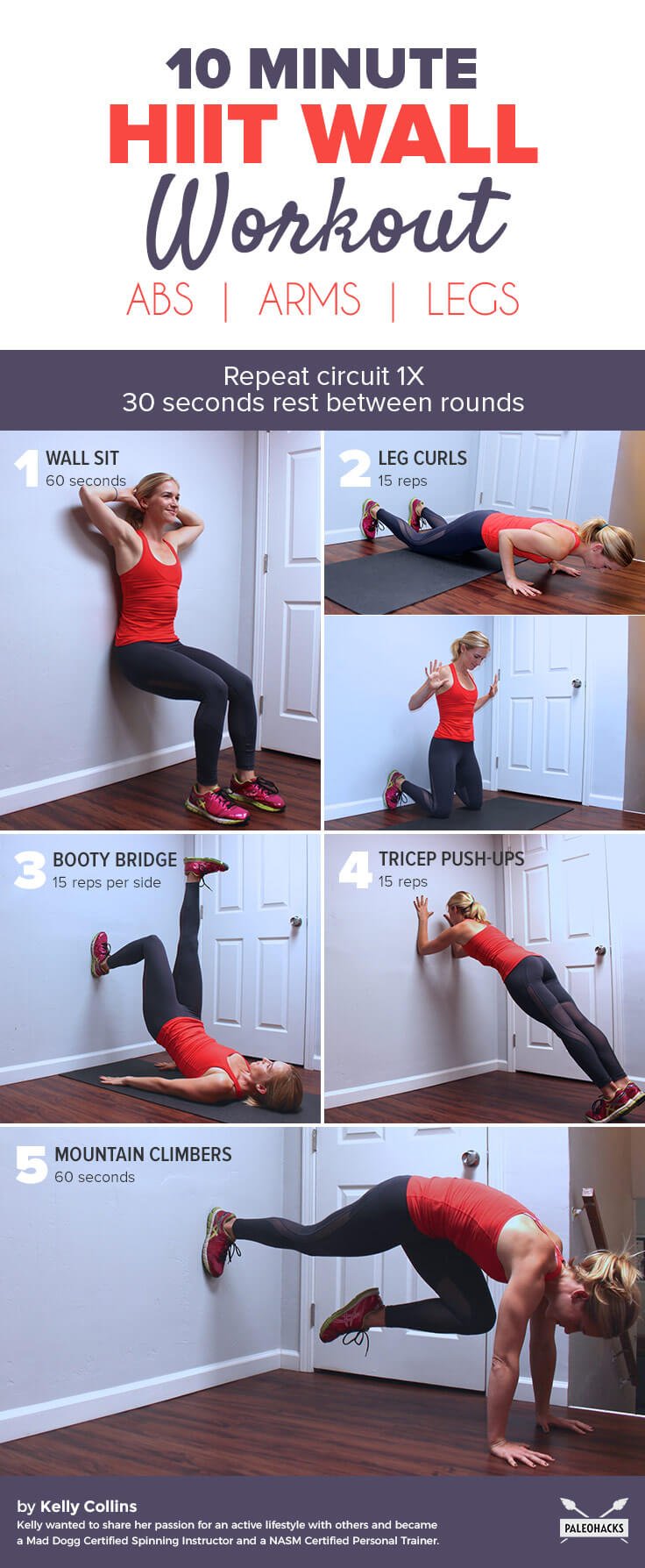 10 Minute Hiit Wall Workout To Tone Abs Arms And Thighs