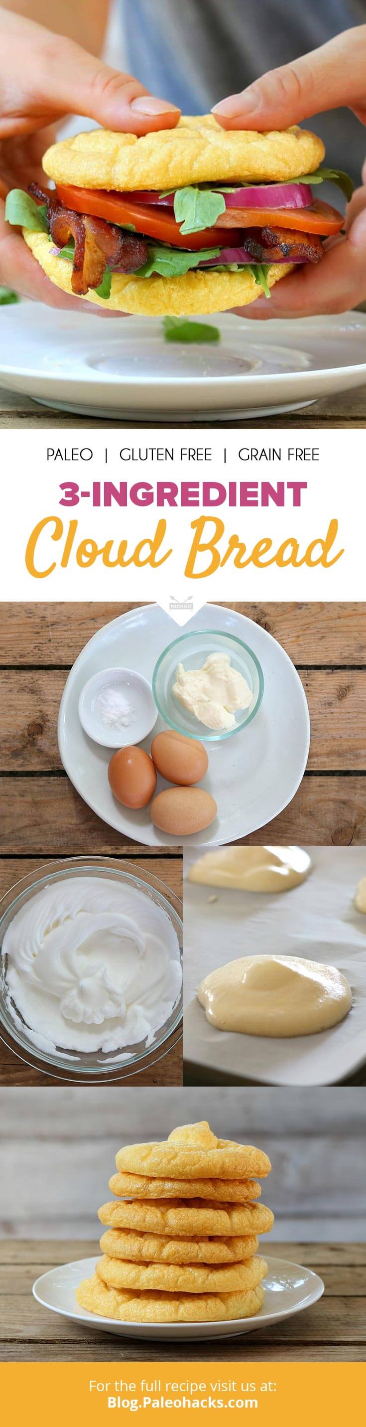 Light and airy, this 3-ingredient cloud bread is easy to make and can be topped with anything from sweet jam to savory cashew cheese.