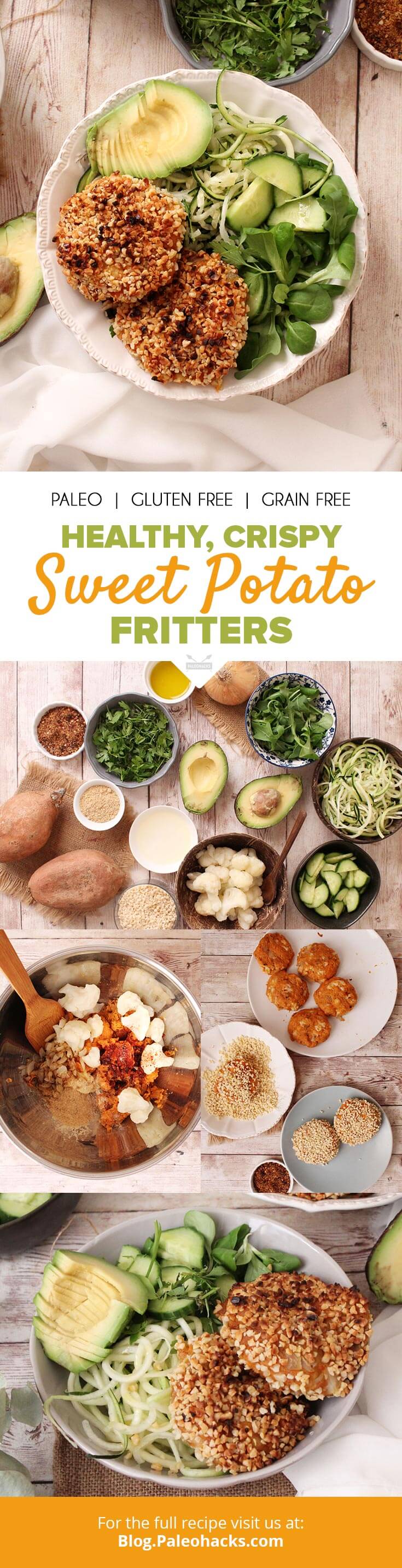 healthy, crispy sweet potato fritters pin