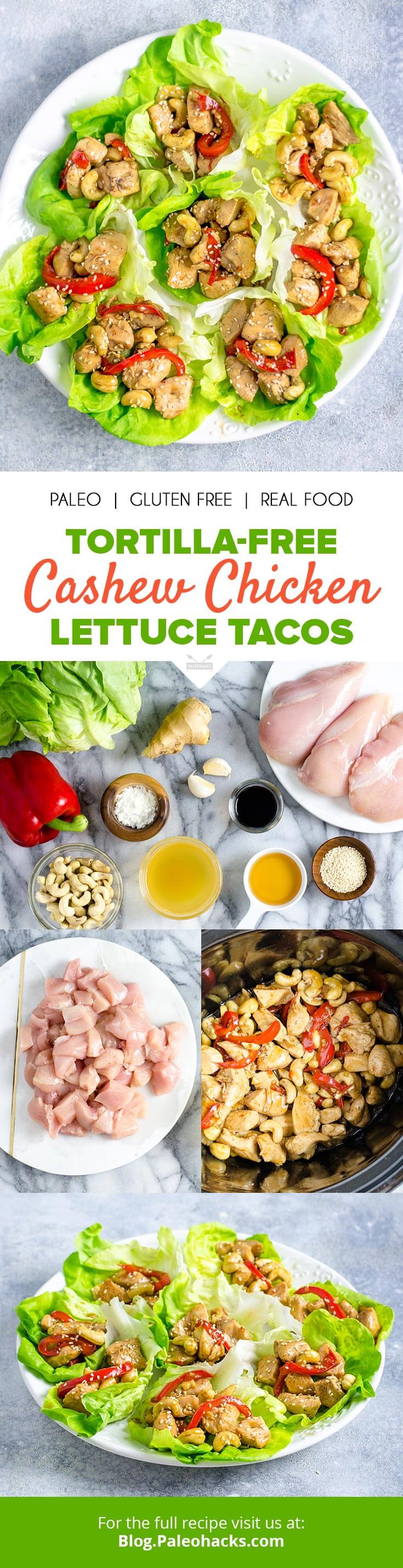 A healthy version of a Chinese takeout classic, these savory cashew chicken lettuce tacos make your slow cooker do all the work!