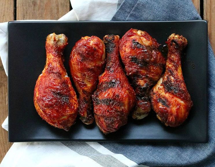 smoked maple glazed chicken legs featured image
