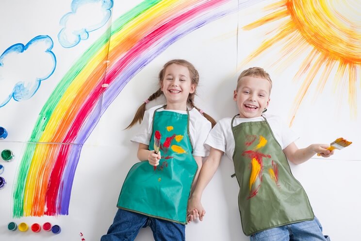 happy kids painting