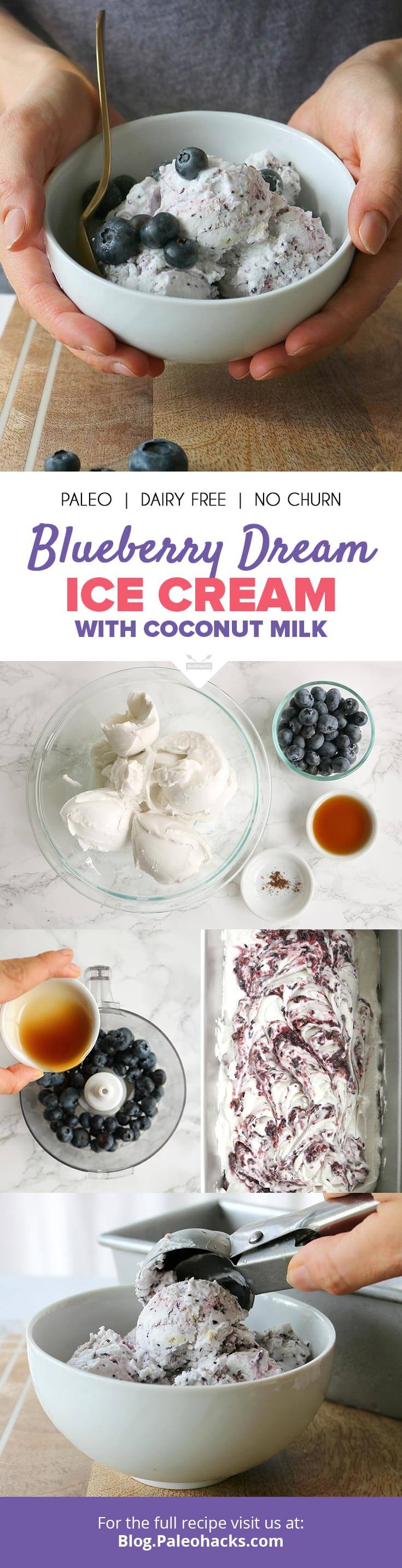 Lightly sweet and ultra-creamy, this dairy-free blueberry ice cream is made from whipped coconut cream for a rippled frozen treat just in time for summer.