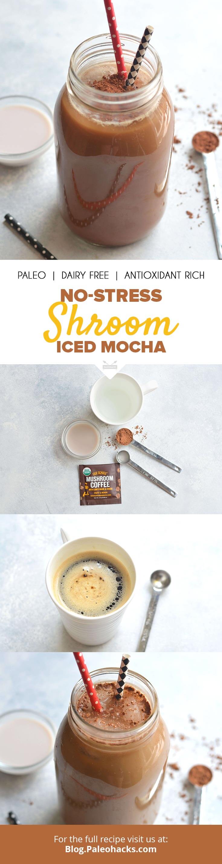 Do you normally get the jitters after your morning cup of joe? Try this No-Stress ’Shroom Iced Mocha packed with antioxidants and adaptogen properties!