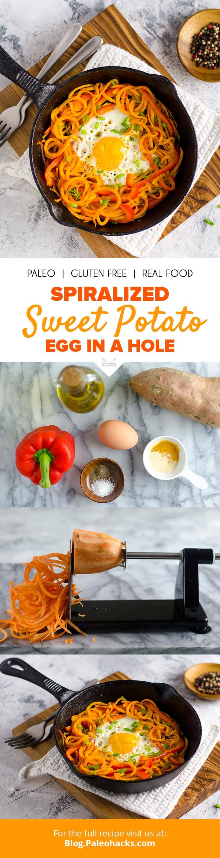Sweet, savory, and aromatic, this super quick and easy sweet potato egg in a hole makes the perfect filling and nutritious breakfast.
