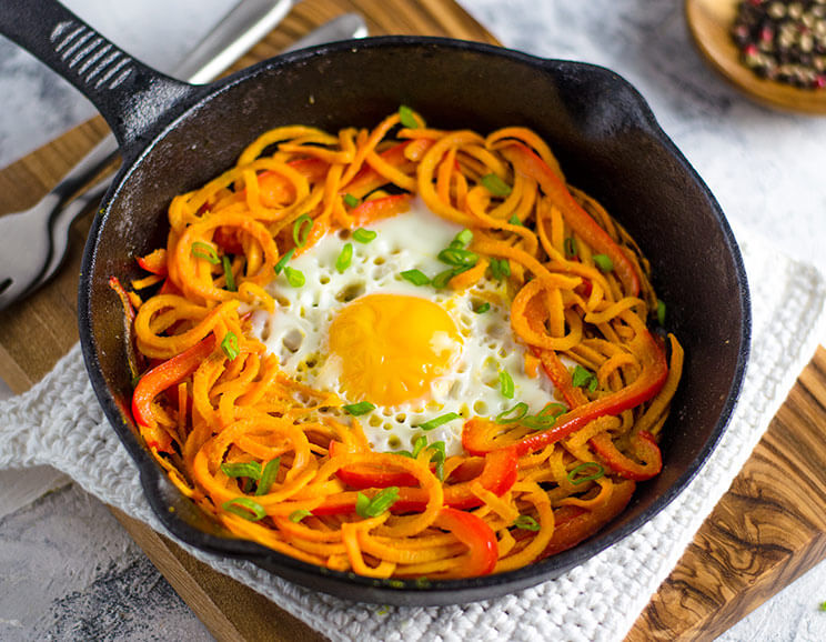 spiralized sweet potato egg in a hole featured image