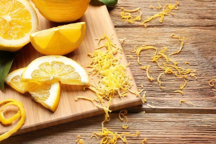 lemon peel on a cutting board
