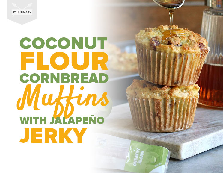 Paleo-friendly cornbread with bites of savory beef jerky make for the perfect sweet and savory snack.